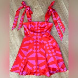 Gianni Bini mini dress Venita Aspen Aria Geometric pink red tie straps sz 4 $209